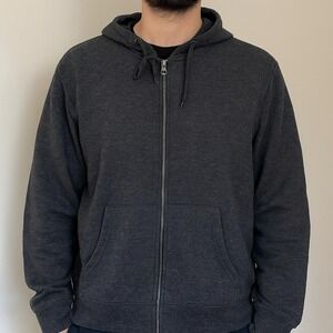 George Men's Gray Full Zip Up Hoodie Sweatshirt L (42-44) Casual Activewear